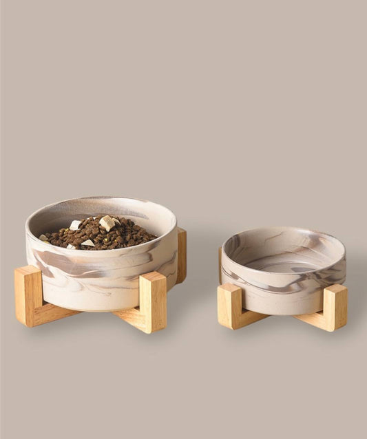 Marble Ceramic Bowl with Stand for Cats and Dogs