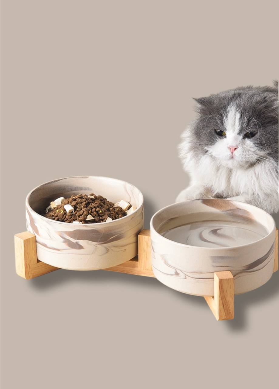 Marble Ceramic Bowl with Stand for Cats and Dogs