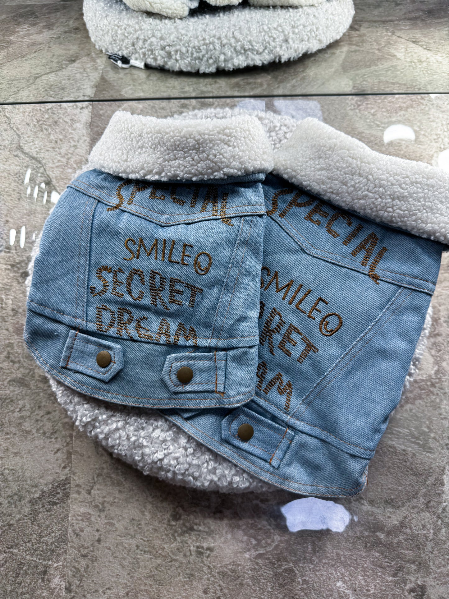 A denim jacket with a warm faux fur lining