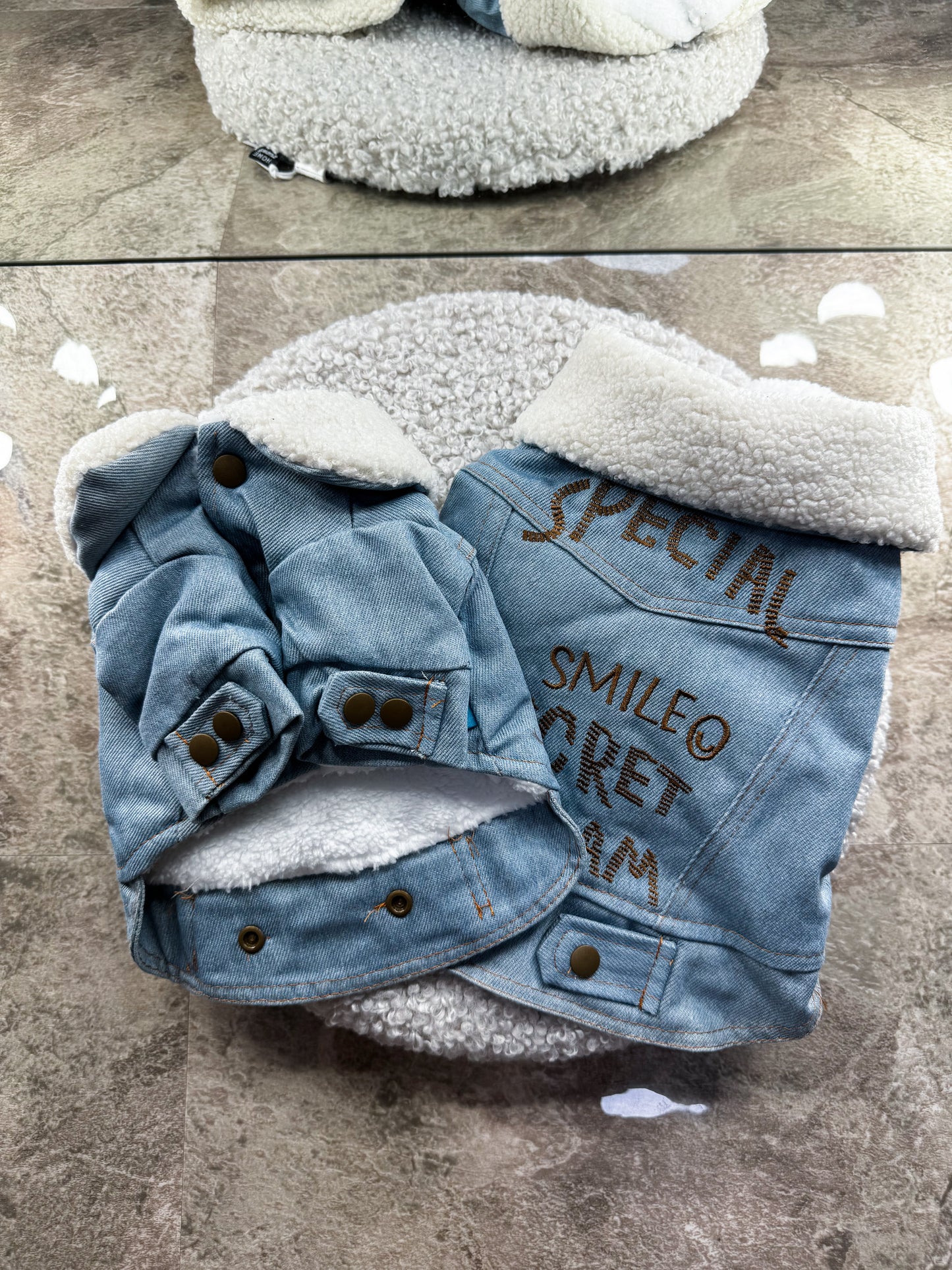 A denim jacket with a warm faux fur lining